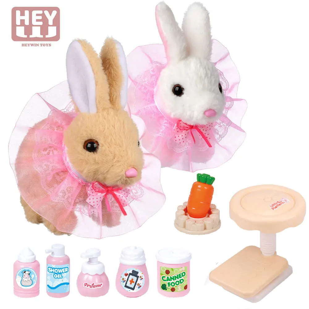 HEYWIN Electronic Toys for Kids,  Plush Bunny Pet Realistic Stuffed rabbit with paradise set for girl best gift (933-4E)