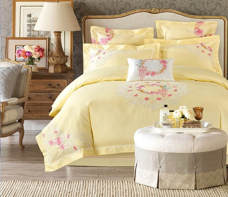 Organza patchwork embroidery hotel bedding set bed sheet comforter set