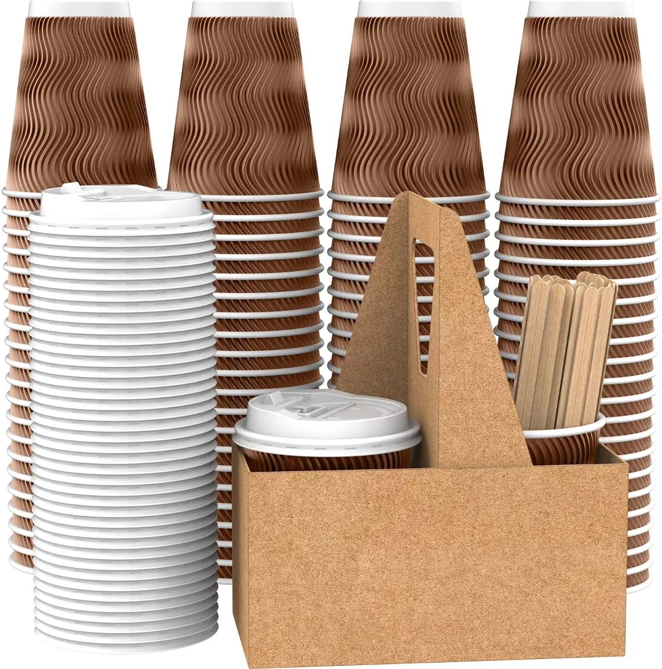 Ripple Wall Paper Coffee Cups with Lids and Straws 12 oz (100 Set) Amazon Hot Paper Cup with Lid To Go for Beverages Espresso