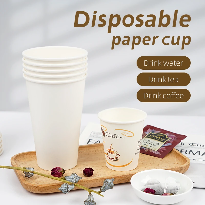 Custom Logo Food Grade Recyclable Disposable Kraft Cups 6oz / 8oz / 12oz / 16oz / 20oz  Hot Cafe Coffee Paper Cup with Lid