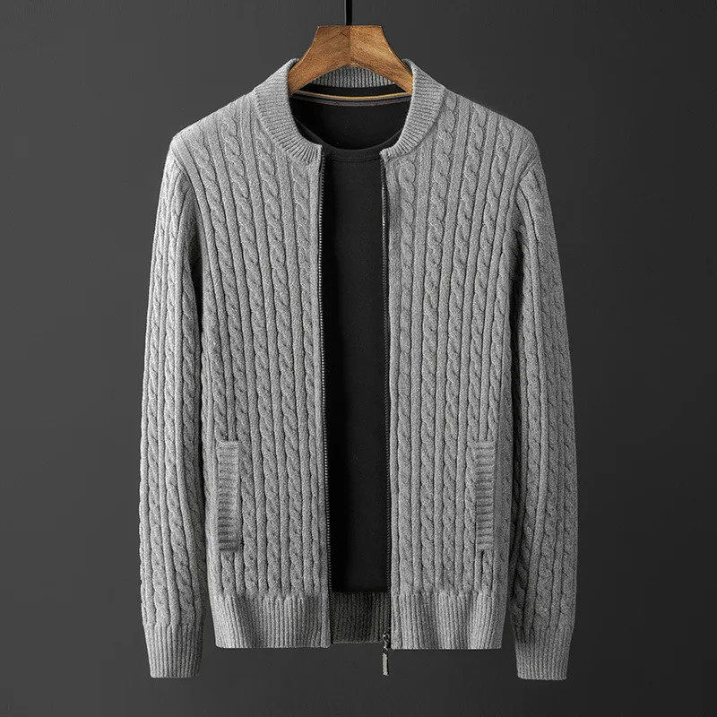 Men Winter Fall Knitted Sweater Coat Cardigan Sweaters Zip Cable Cardigan Jacket