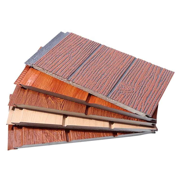 Decorative Wood Grain PU Foam Metal Siding Exterior Wall Cladding Sandwich Metal Siding Panel