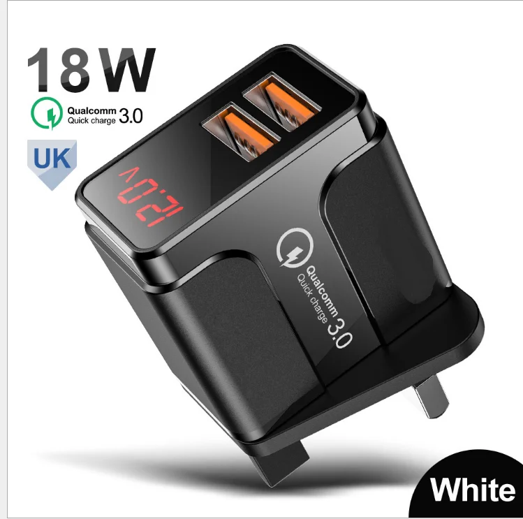 ETL USA 2 Pin Plug 18W QC3.0 Fast Charging USB Home Charger 5V 3A 9V 2A 12V 1.5A Wall Adapter For Mobile Phones