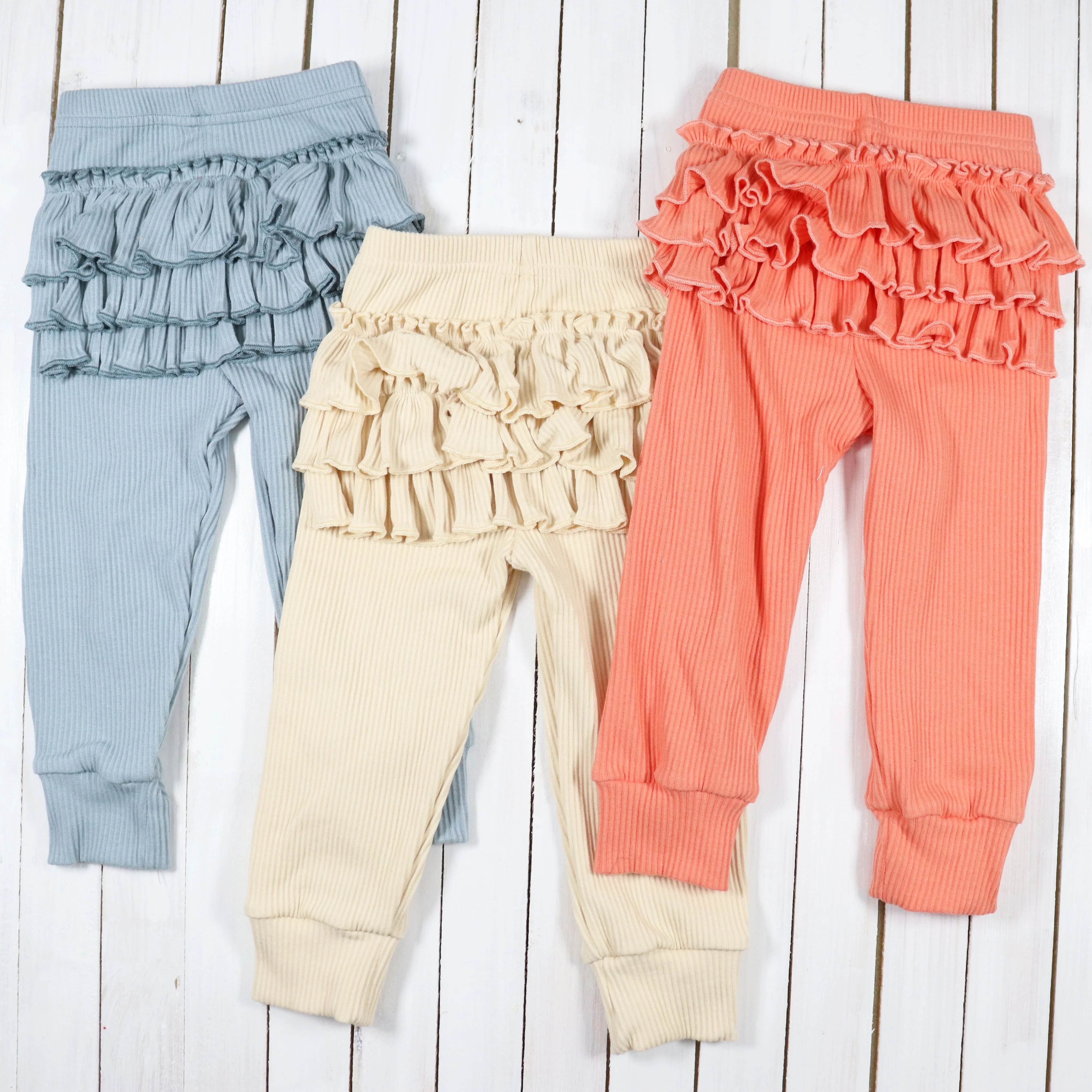Spring clothes baby girls pants ribbed cotton kids leggings ruffled jogger pants for infant toddler