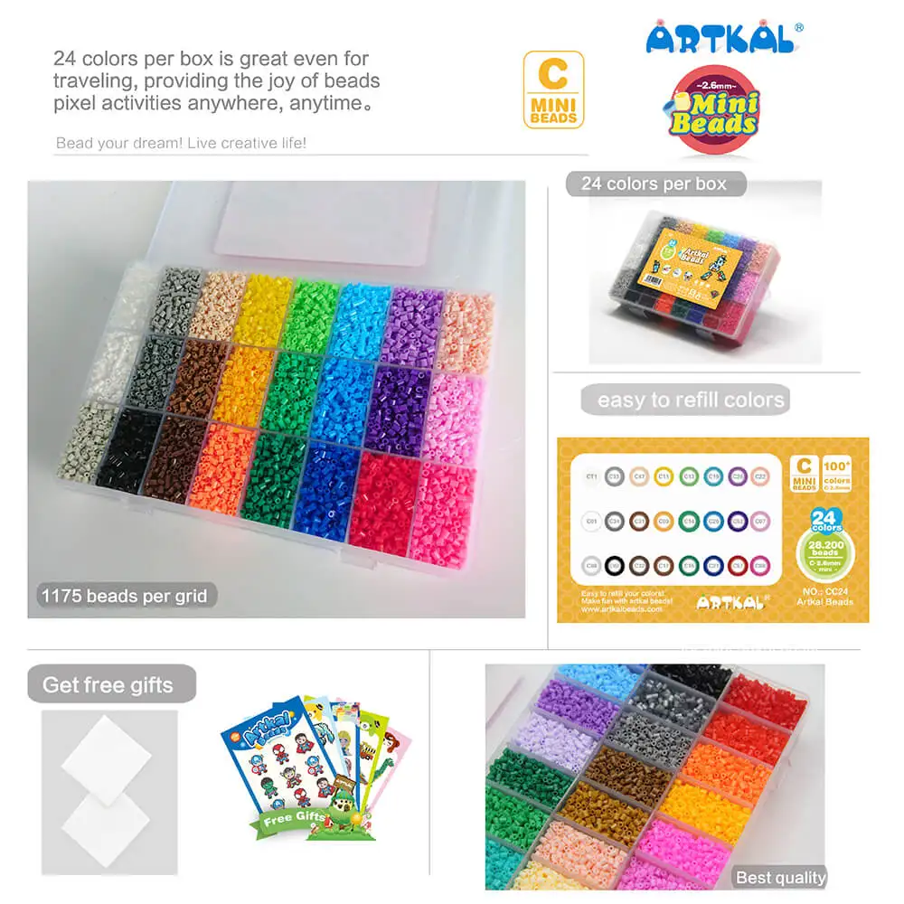 High Quality Artkal fuse beads 2.6mm 24 colors boxed 12000 beads per box