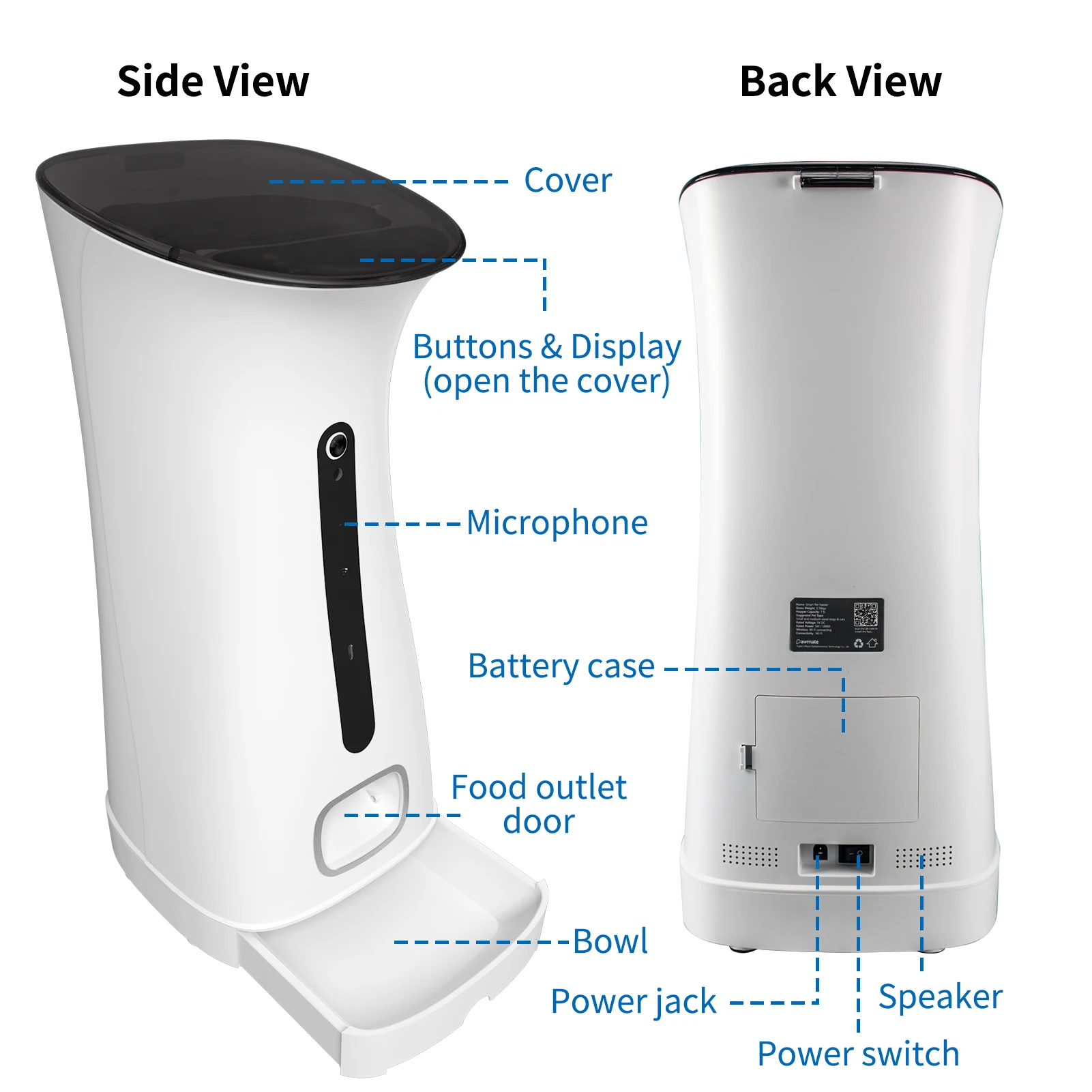 7.5L Cat Food Dispensers with 720P HD Wifi Dog Treat Camera Voice Recorder Automatic Pet Feeder