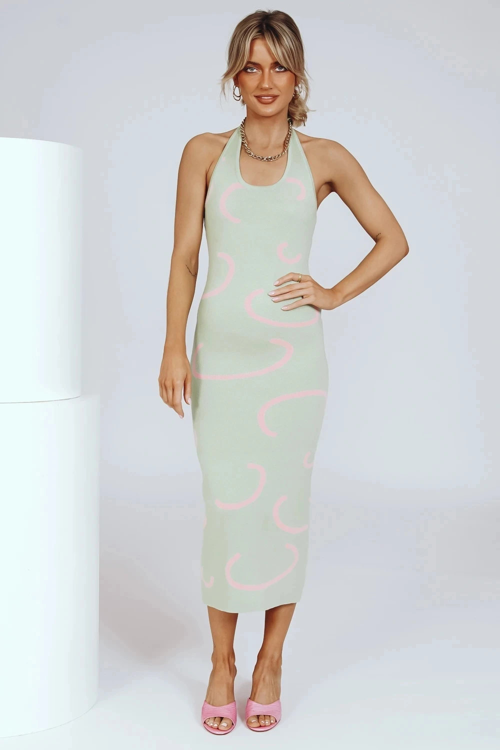 Wholesale YDL2467 Knitted dress hanging neck wool woven suspender long slim open back long skirt Maternity Skirt