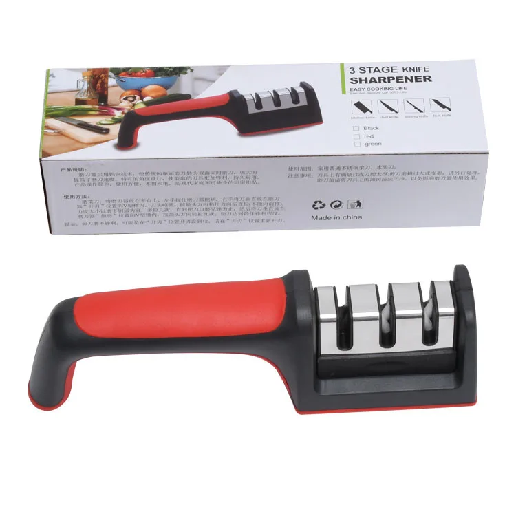 Новый красный и черный кухонный домашний заточный камень двойная керамическая Вольфрамовая сталь ручная трехсекционная точилка Подарочная точилка