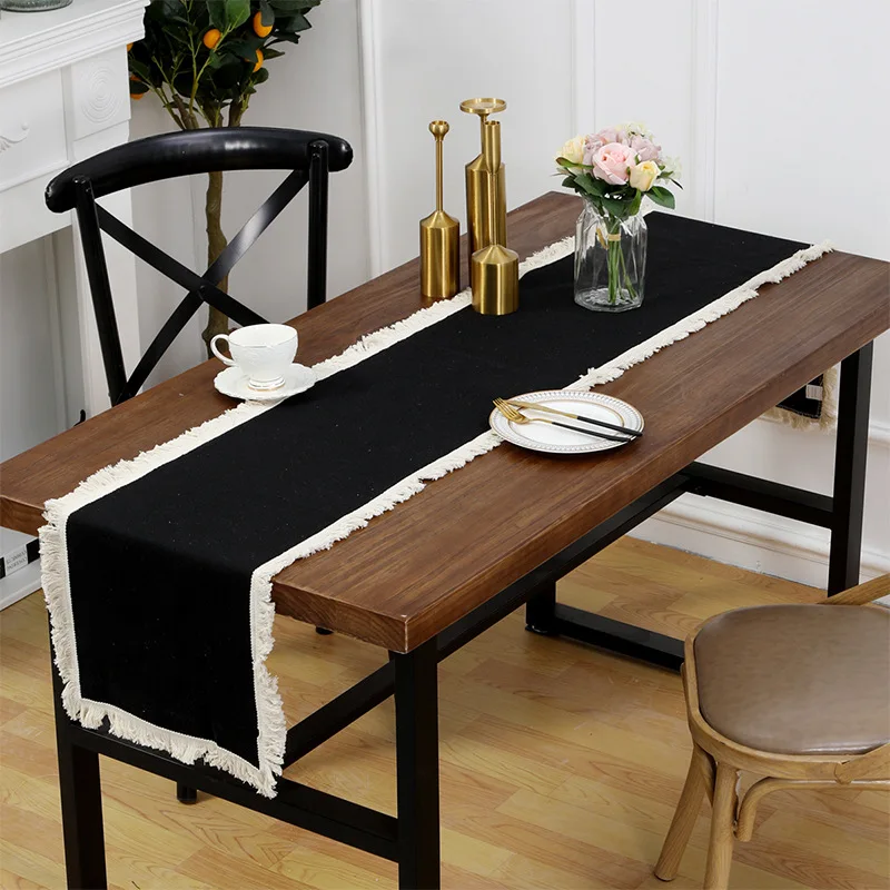 Простые японские однотонные скатерти из хлопка и льна в скандинавском стиле, скатерть для домашнего обеденного стола, длинная скатерть с кисточками, скатерть для стола