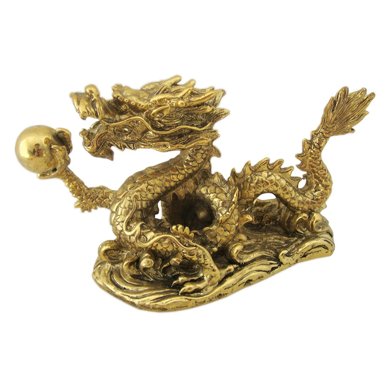 Gold Plating Tabletop Metal Dragon Statue With Oval Bottom Base Hand Embossed Zinc Alloy Dragon Figurines