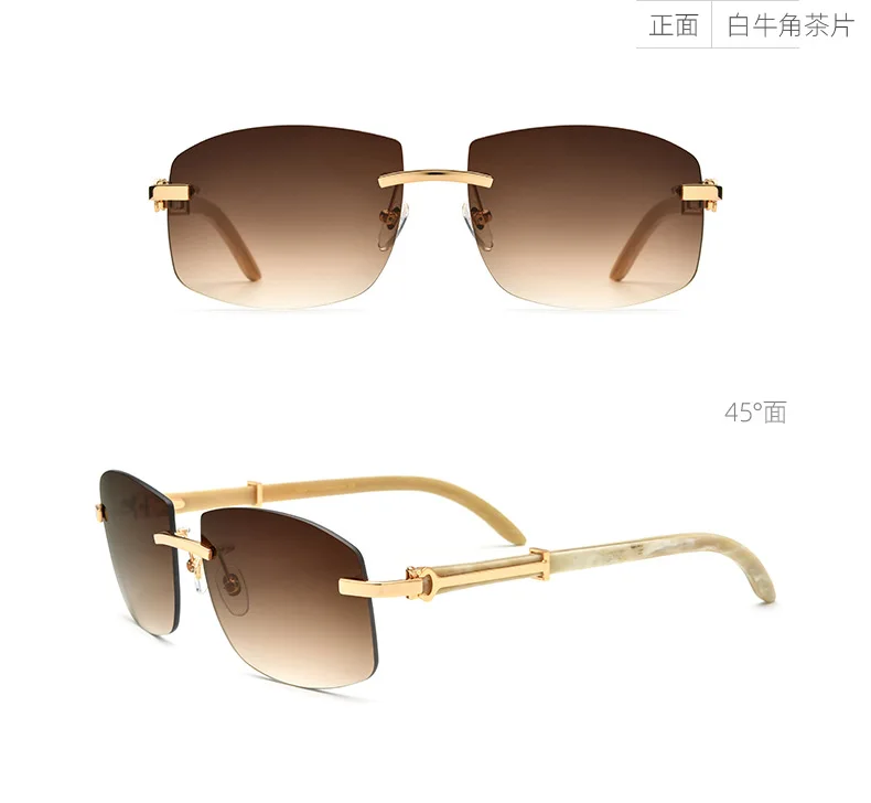 Rimless Square Glasses Women Buffalo Horn Eyeglasses Frames Mens Nylon Buffs Sunglasses Luxury Eyewear 150259