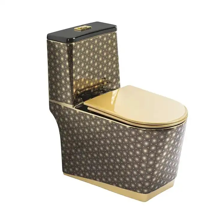 High Quality Square Shape Golden Toilet Bathroom Luxury Ceramic Gold Plated Sanitary Ware Wc Toilet