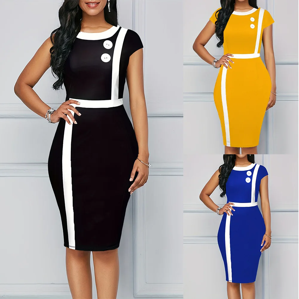 Patchwork Skirts For Women Simple Office Lady Dresses Black And White Dresses Church Bodycon Elegant Dresses For Formal Women