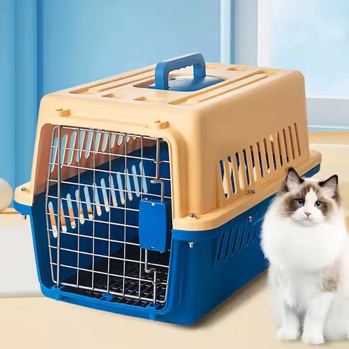 Small Plastic Pet Air Box Foldable 4 Wheels Iron Wire Rolling Door Breathable Backpack Cat Small Animals Dog Carriers Pet Travel