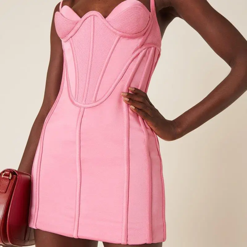 Custom Cheap 2023 Women Casual Fashion Summer Lady Pink Elegant Corset Luxury Strapless Sexy Bodycon Party Club Mini Dress