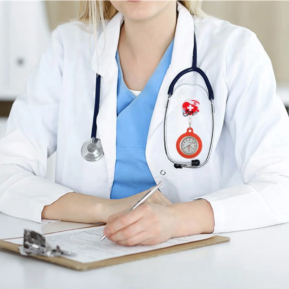 Fashion Cartoon Medical Icons Colourful Nurse Doctor Retractable Badge Reel Clip Hang Pocket Watches Hospital Health Care Clock