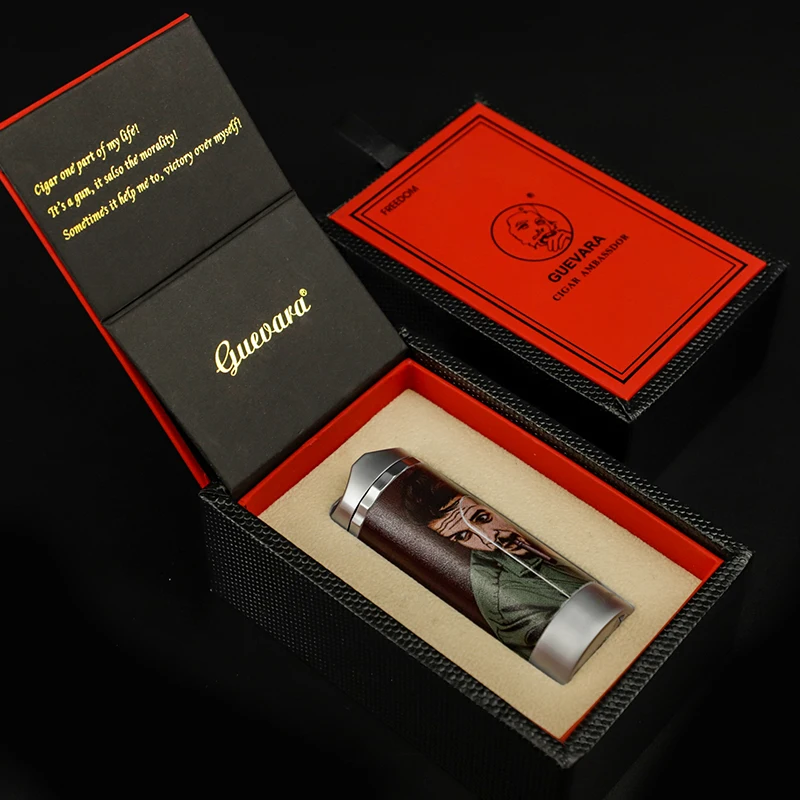 Guevara Fashion pattern gas jet flame refillable cigar lighter with puncher holder