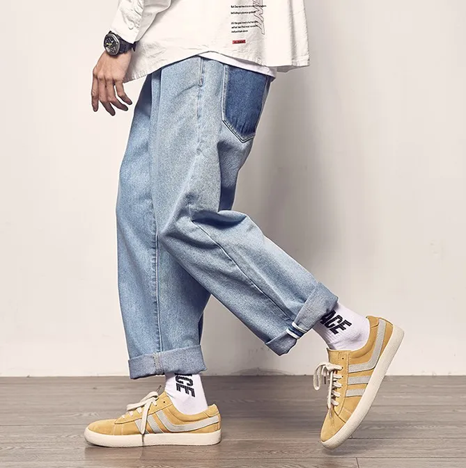 Factory Wholesale 100% cotton new design fashion street style men loose straight casual men jeans trouser