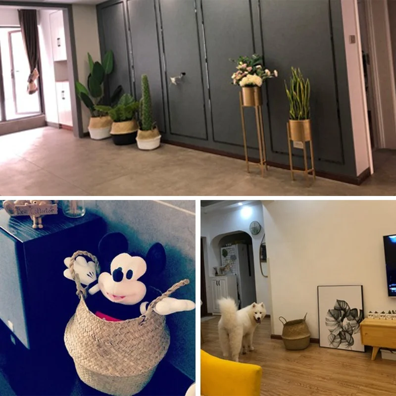 
Woven Boho Seagrass Belly Rattan Baskets with Handles for Storage Laundry Planter basket Pot for home decor 