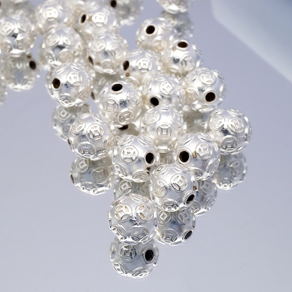 Real 999 Sterling Silver 10mm Spacer Beads Bracelet Necklace Accessories Jewelry Beads For Jewelry Making