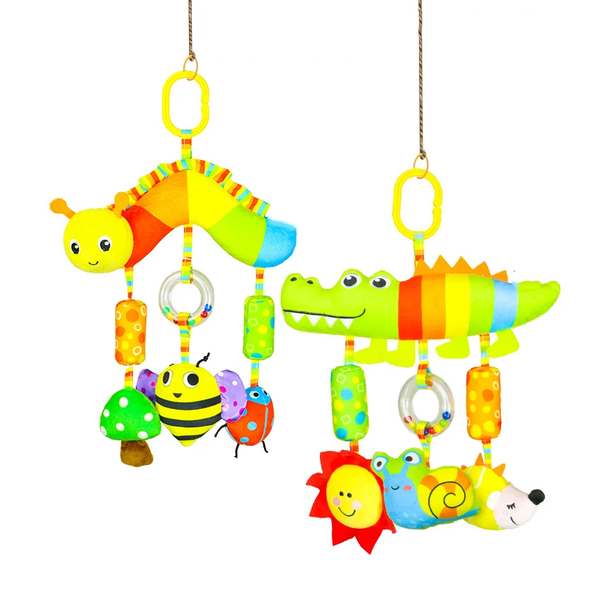 Custom Sensory Rattles for Baby Cot Hanging Toy Cartoon Animals Crinkle Squeaky Car Seat & Stroller Toys Baby Crib Hanging Toy