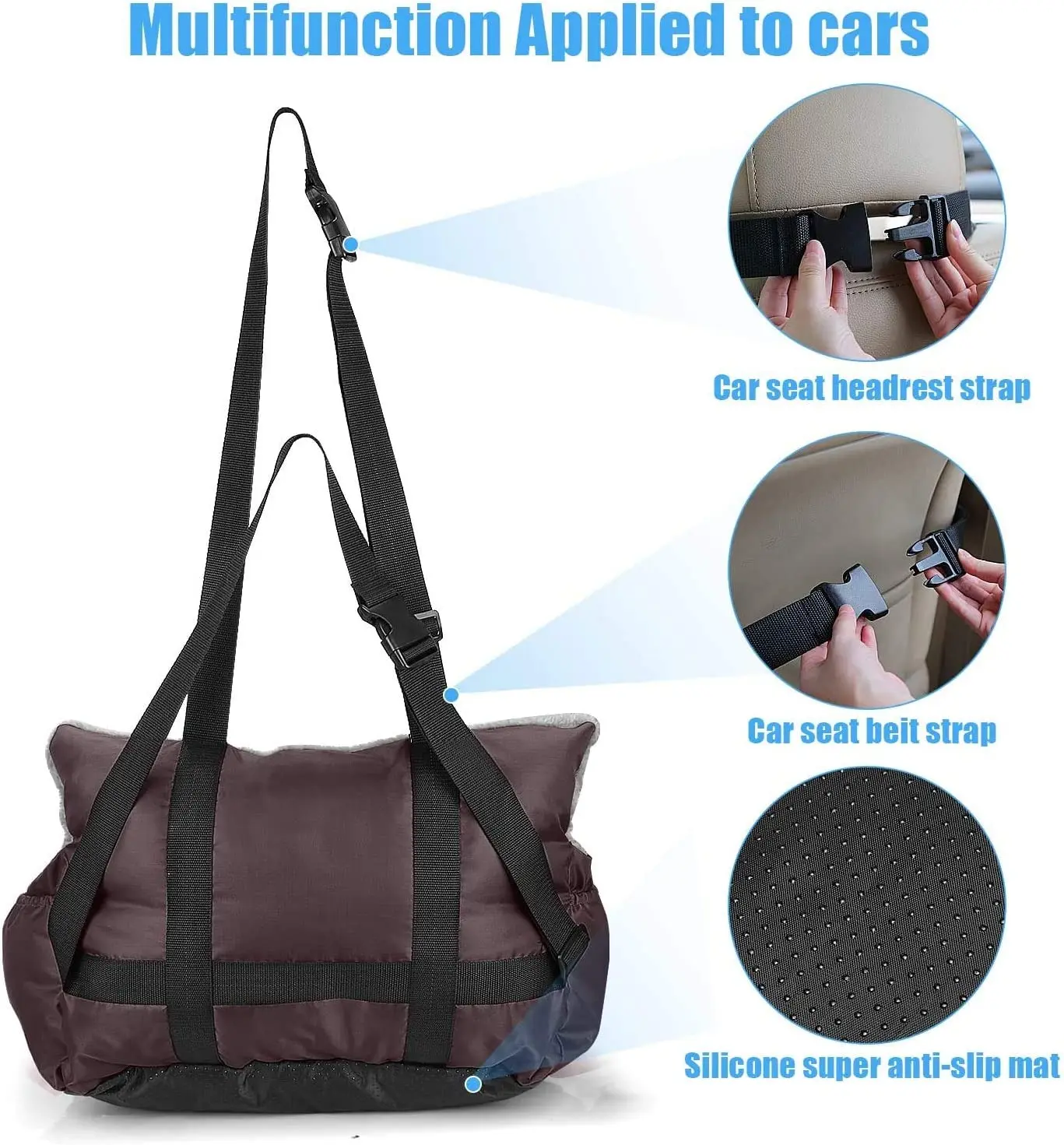 Elevated Plush Dog Car Seat Bed , Car Front Seat Bed for Small Dogs