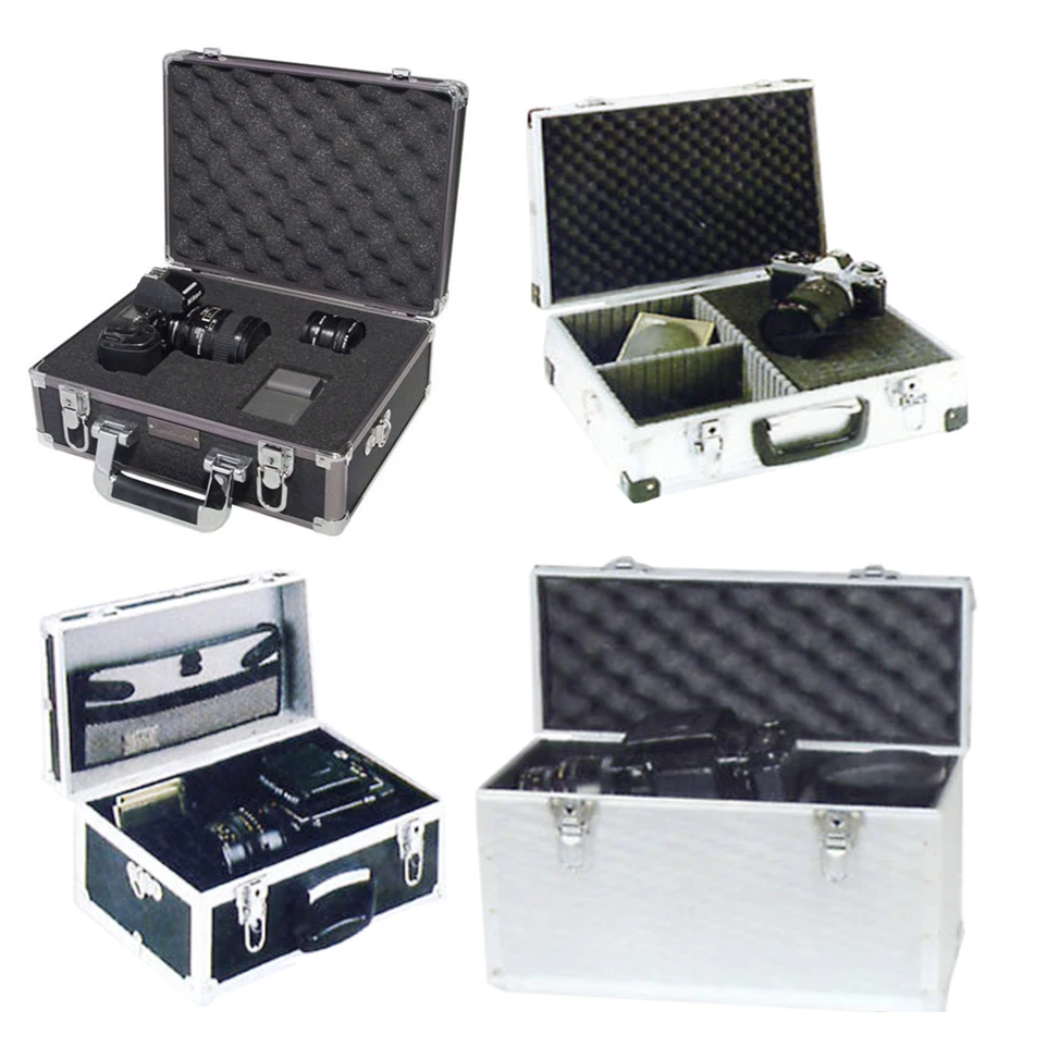 fashion aluminum suitcase hard camera case with die-cut foam
