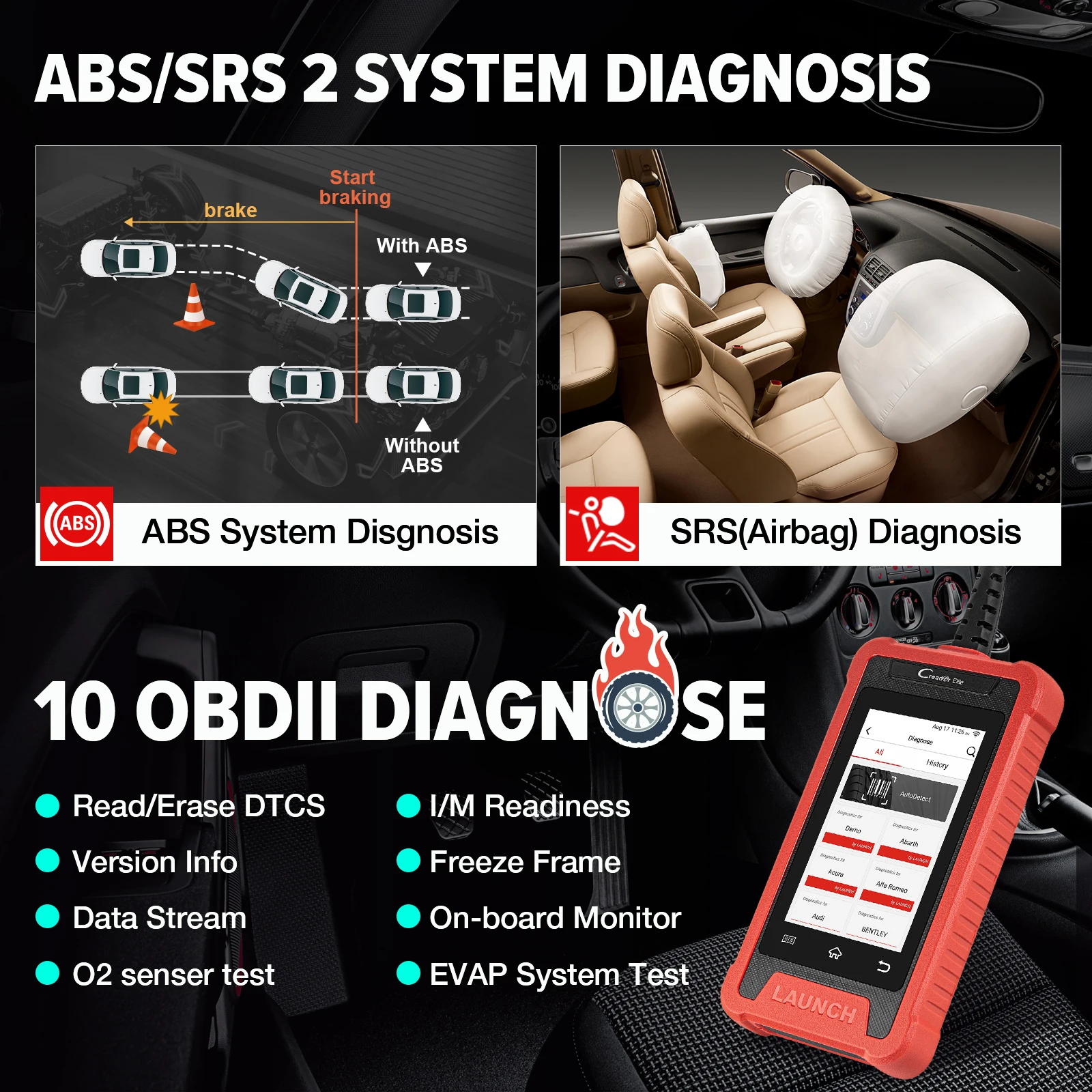 LAUNCH X431 OBD2 Scanner CRE205 Auto OBD2 ABS SRS Code Reader Diagnostic Tools Oil TPMS DPF 5 Reset Service CRP123 CR3001