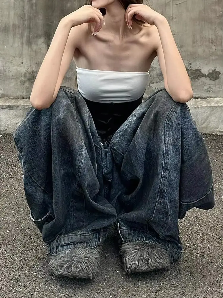 Unisex Fashion High Waist Straight Baggy Jeans Women Vintage Gothic Wide Leg Y2K Denim Pants Jeans