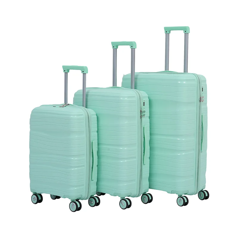 Accept custom PP luggage set 3 pieces combination lock universal wheel hard shell suitcase with tie rod
