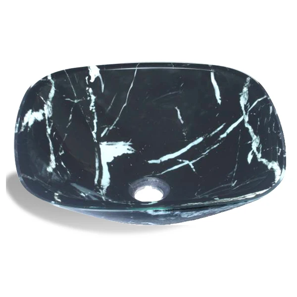 Black and White Colored Art Bong Design Glass Wash Basin Sinks