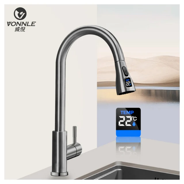 smart led control temperature faucet hot and cold water mixer valve brass shower faucet Commercial kitchen faucet