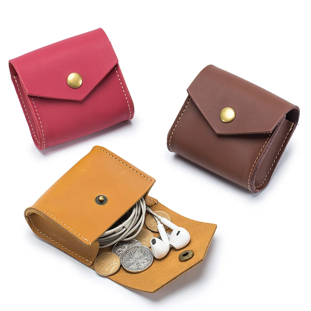 Customize Fashion Coin Purse Pouch Vintage Genuine Leather Coin Purse Wallet Leather Case for Airpods