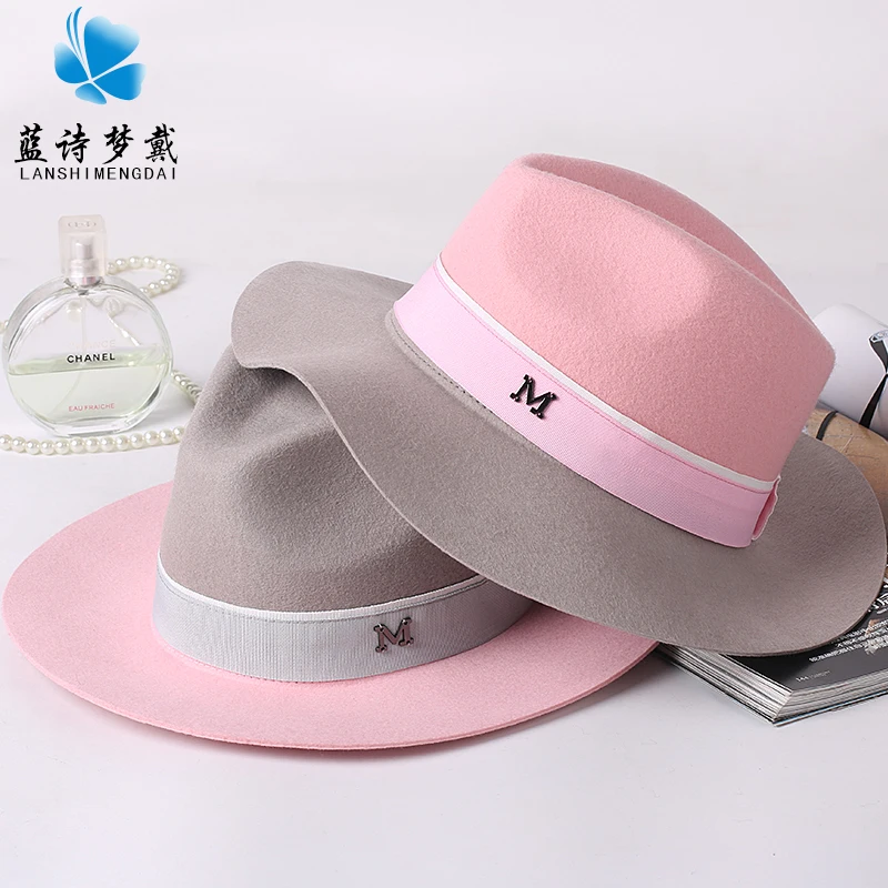 Elegant French Winter And Autumn Women Fedora Hats Top Pink Bowler