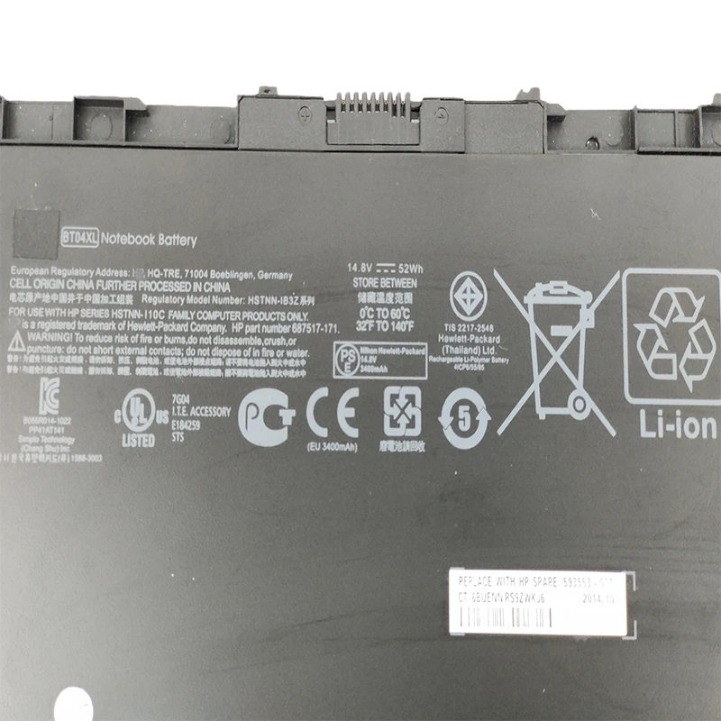 Thailand Best selling Original li-ion 52WH 14.8V 9470 9470M 9480m BA06XL For hp EliteBook laptop battery BT04XL