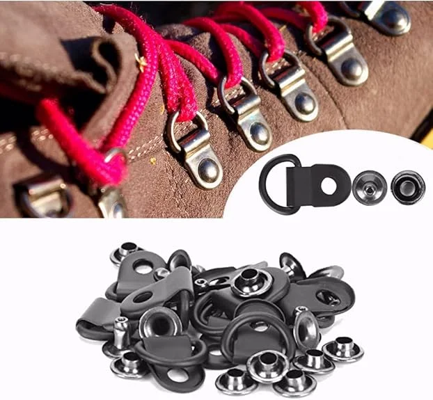 Shoe Lace Hooks Silver Alloy Shoelace Buckles Boot Hooks with Rivets for Repair/Camp/Hike/Climb Accessories