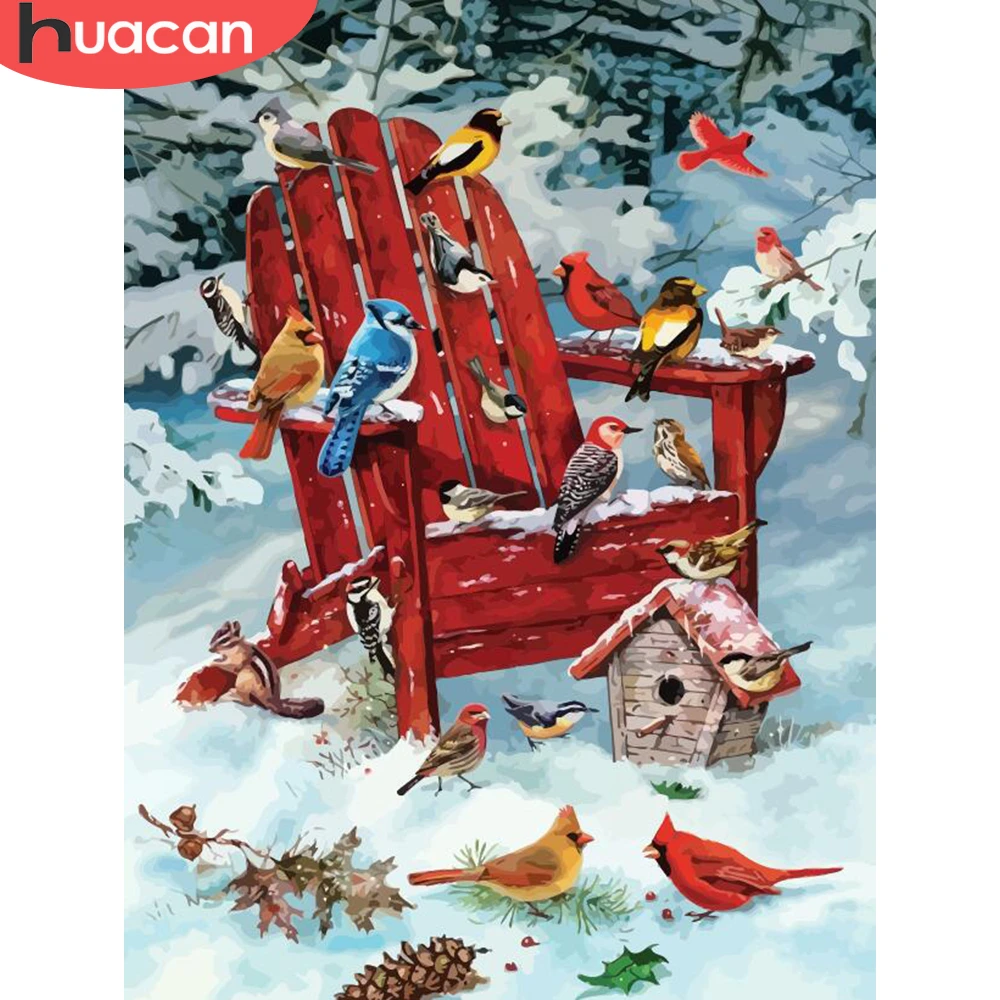 HUACAN Painting By Numbers Bird Animals Photo To Custom Drawing On Canvas Winter Snow Oil Painting Hand Painted Wall Arts