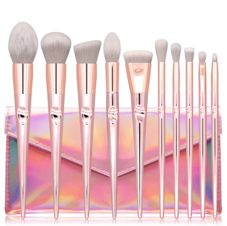 Hot Selling Good Quality Pink Laser Bag Thumb Makeup Brush Set best Beauty Tools 10pcs Eyeshadow Brushes