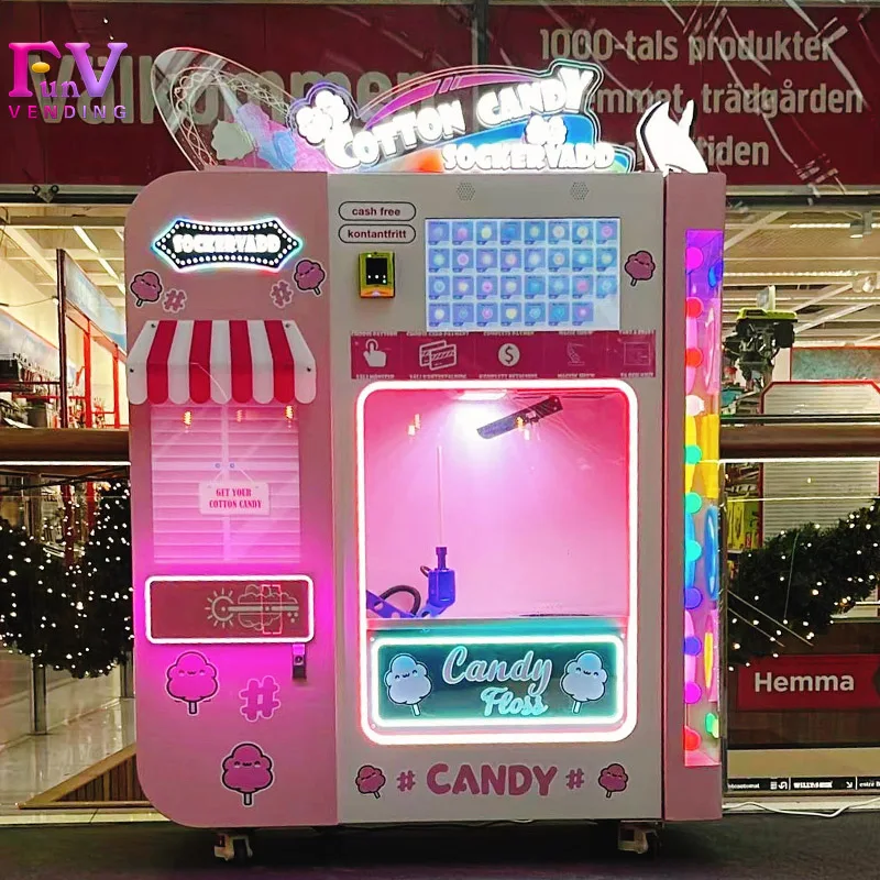 Outdoor led display screen magic automatic food fresh sweet cotton candy vending machines