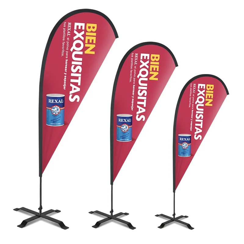 Outdoor Advertising Banner Stands Custom Logo Printing Polyester Pole Teardrop Bow Flex Flying Beach Feather Flag