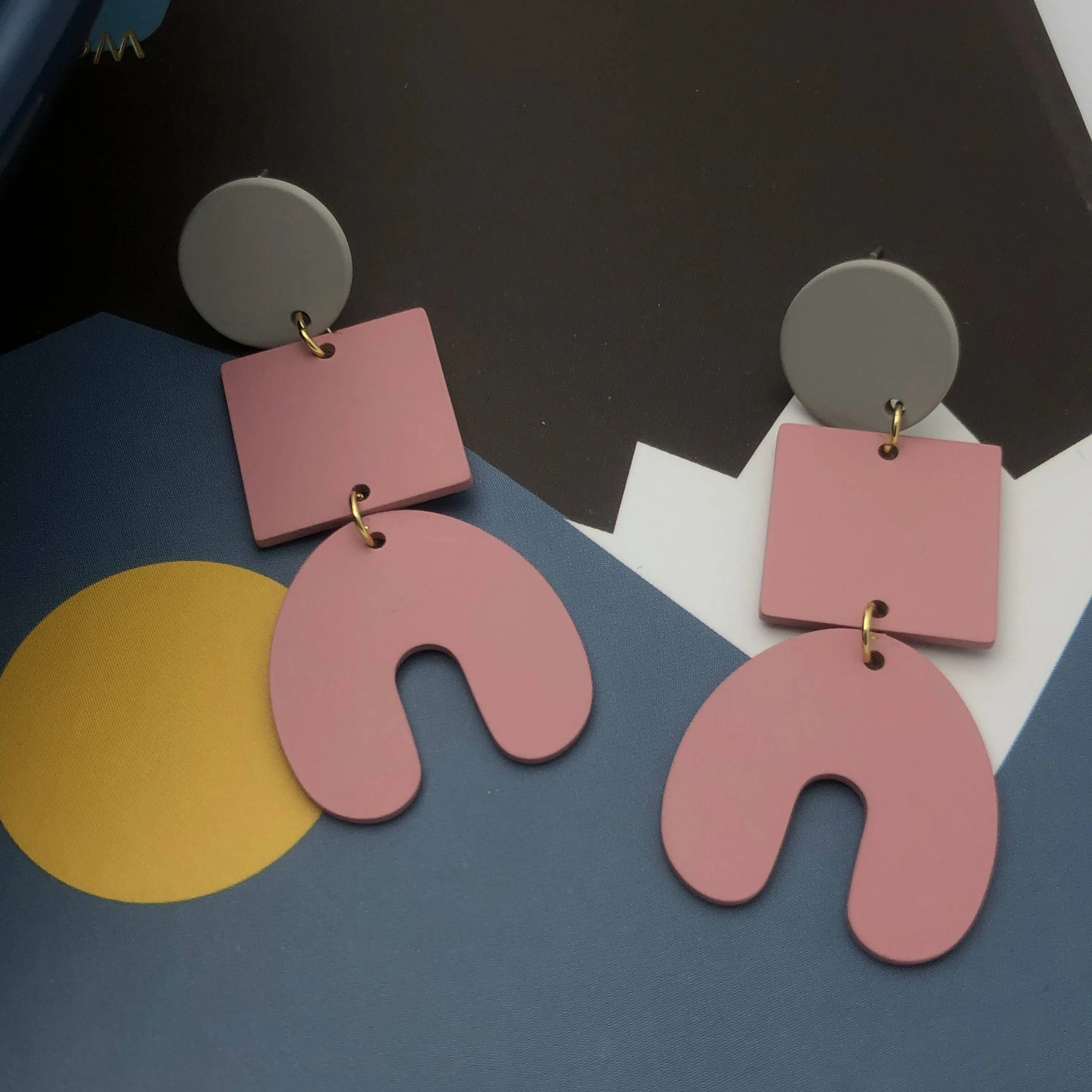 Eico fashion geometric acrylic amber stud earrings circle resin marble pattern earrings in tortoise shell for women jewelry