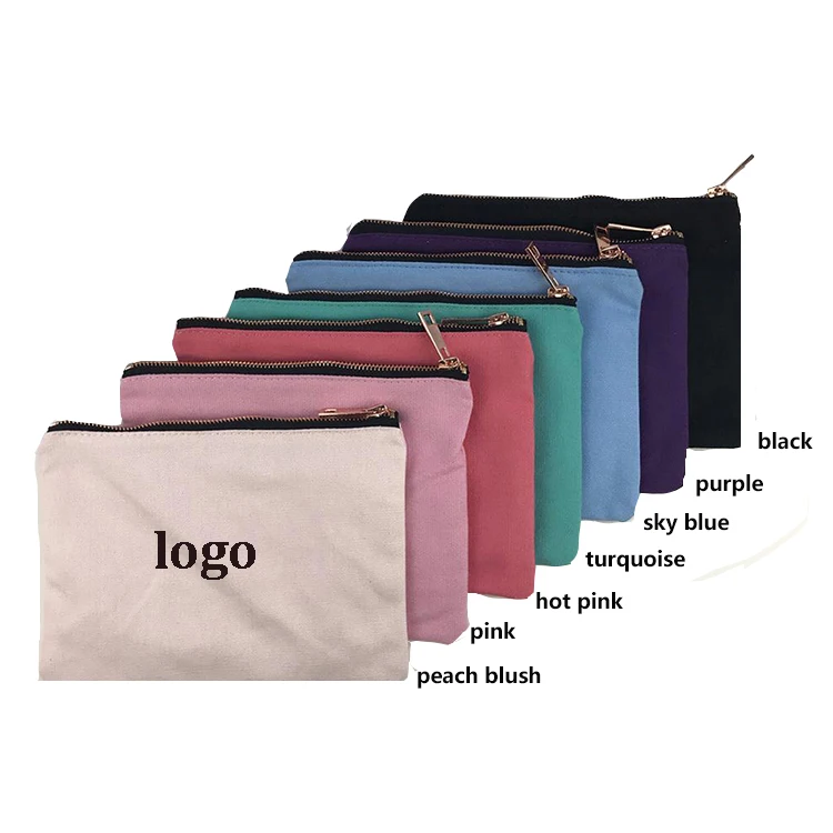  Eco Friendly Cotton Cosmetic Bags Blank Reusable Canvas Zipper Multicolour Makeup Pouch