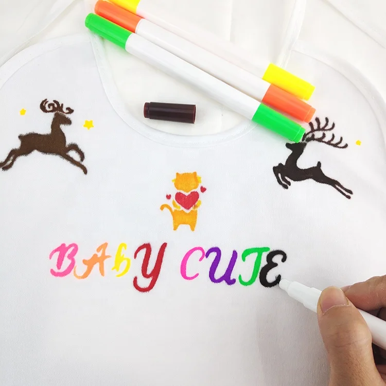 
24 Colors Waterproof Permanent Fabric Marker With Baby Bib,Fabric Textil Marker Baby Bib Set 