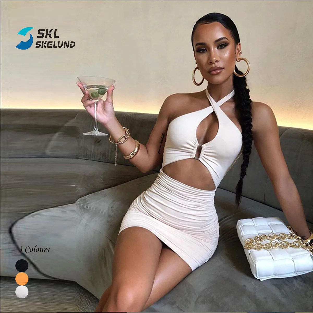 Ribbed Solid Skinny Simple Mini Dresses Women Casual Street wear Strap Sexy Backless Outfits Halter Crisscross Hallow Out Dress