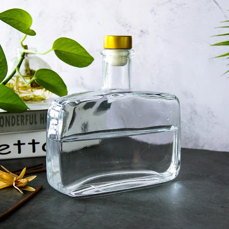 Popular Flat Square Shaped 500ml Clear Perfume Vase Aroma GlassReed Diffuser  Bottles