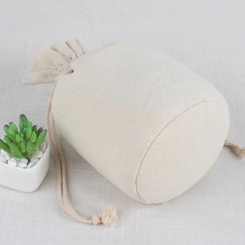 Custom logo cotton round bottom drawstring bag creative gift storage bag canvas burlap bag factory wholesale