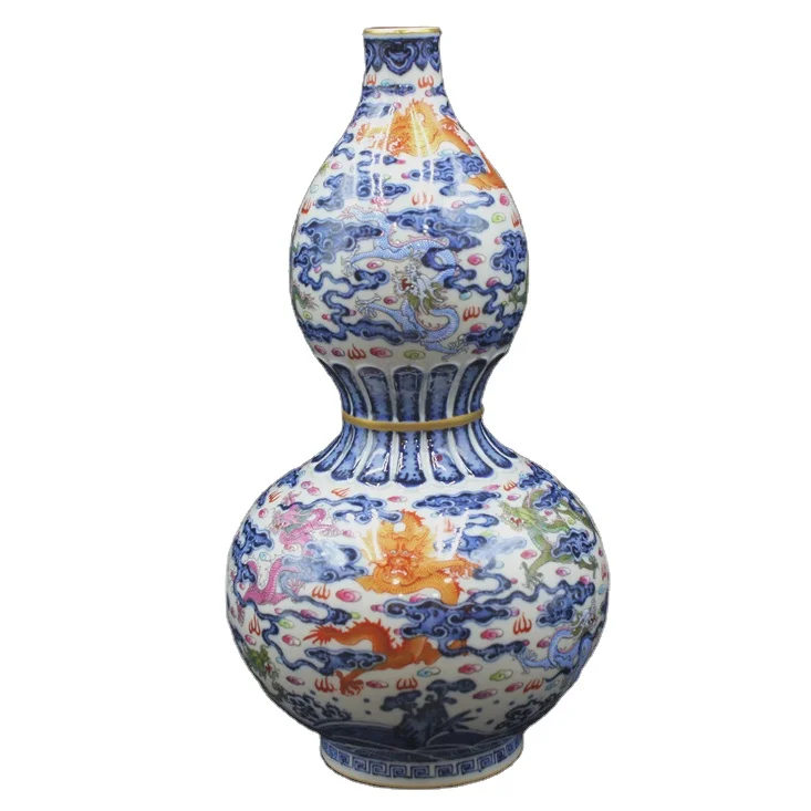Jingdezhen старинный фарфор с ручной росписью Qing Qianlong: синий и белый Doucai Yunlong узор