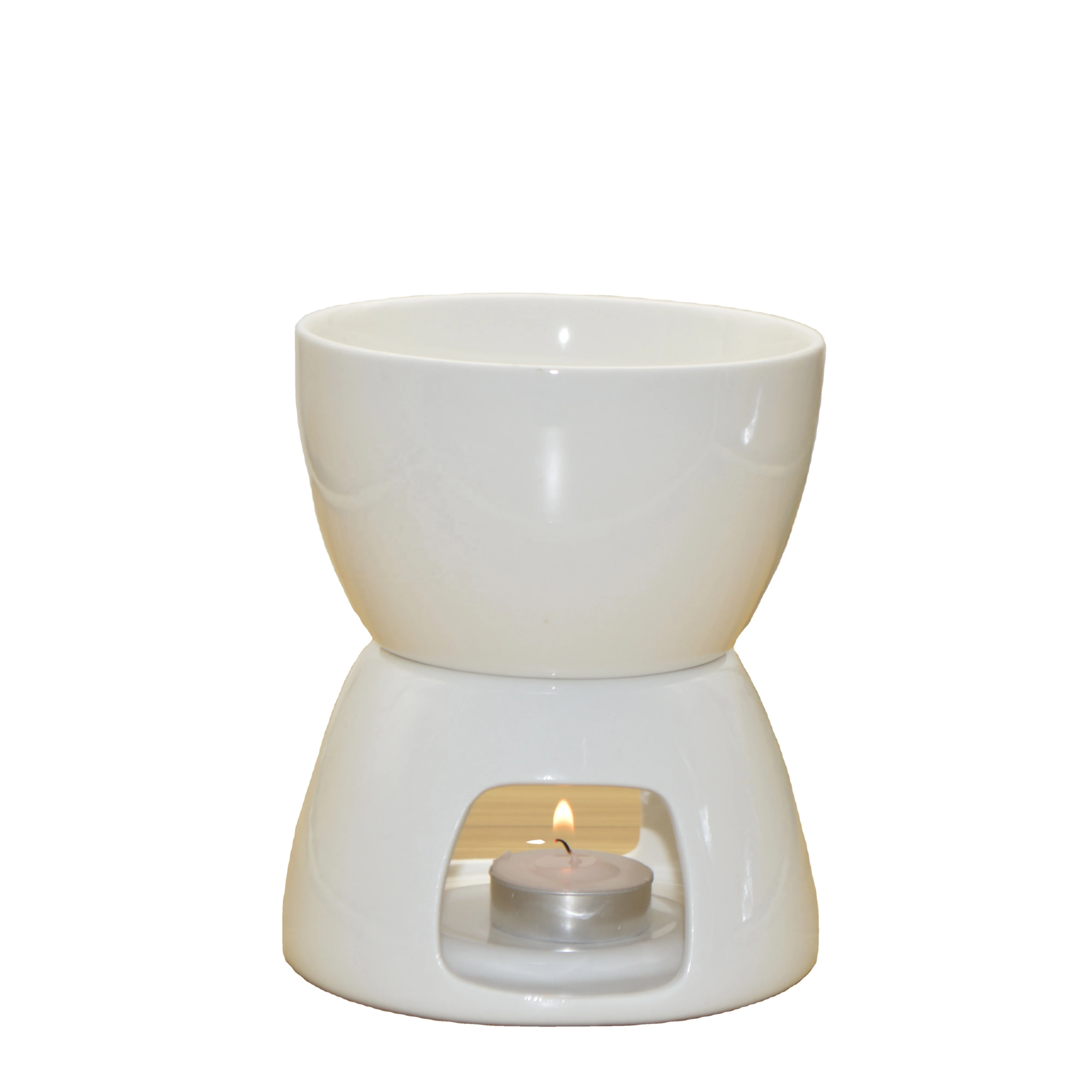 Glazed ceramic porcelain fondue pot with 4 stainless steel picks set