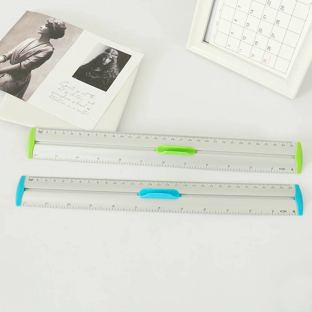 Manufacturers customized wholesale Pen clip straight ruler inch cm double scale 30cm aluminum ruler