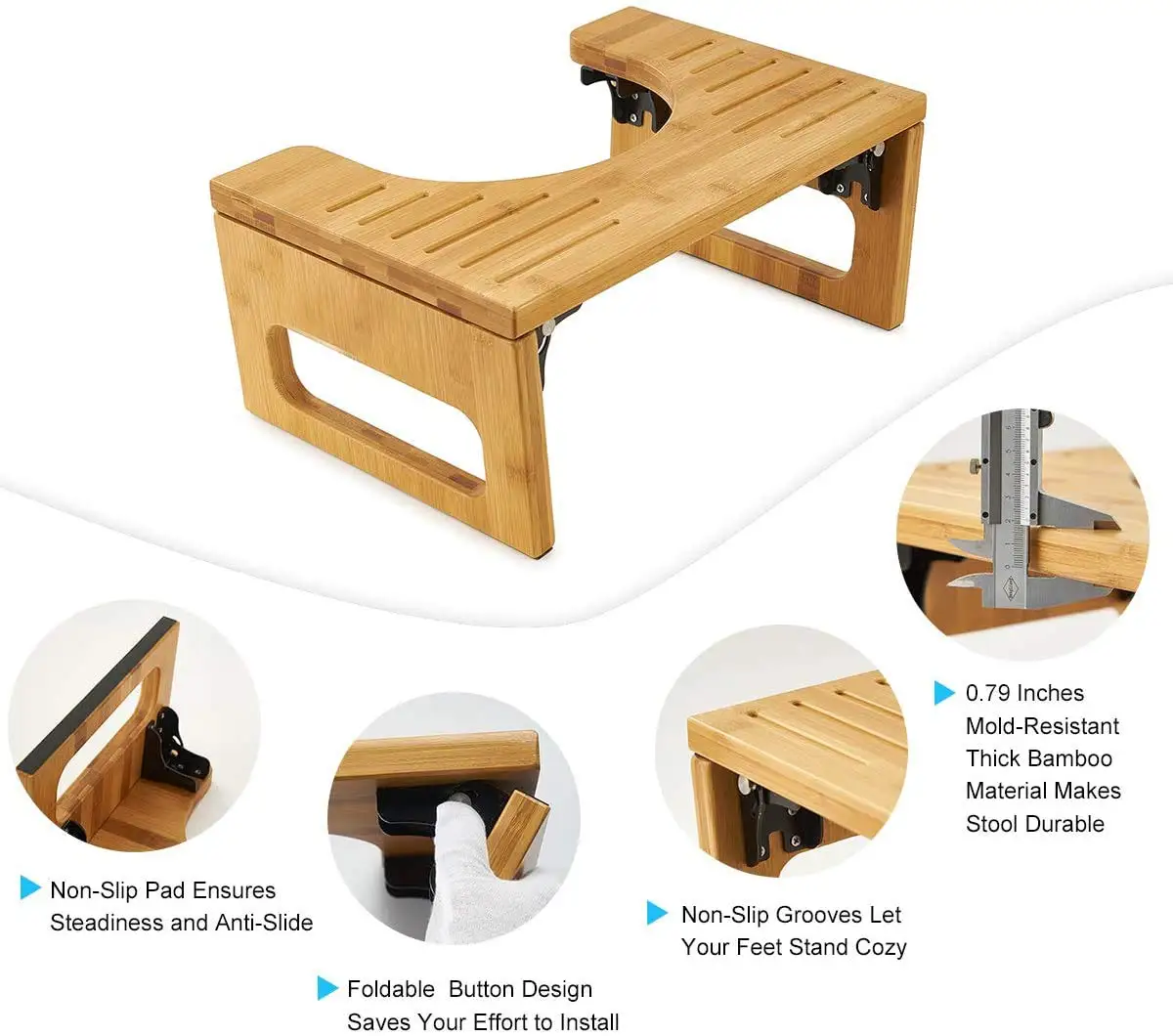 Collapsible Toilet Potty Stool Bamboo Squatting Toilet Stool  for Bathroom